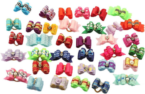 20 Adorable Pet Hair Bows 🎀 – Cute Mixed Styles for Cats & Small Dogs with Easy Rubber Bands for Instant Glam!