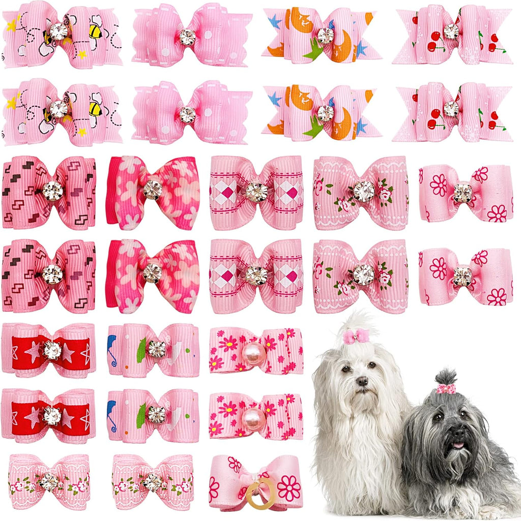 20 Adorable Pet Hair Bows 🎀 – Cute Mixed Styles for Cats & Small Dogs with Easy Rubber Bands for Instant Glam!