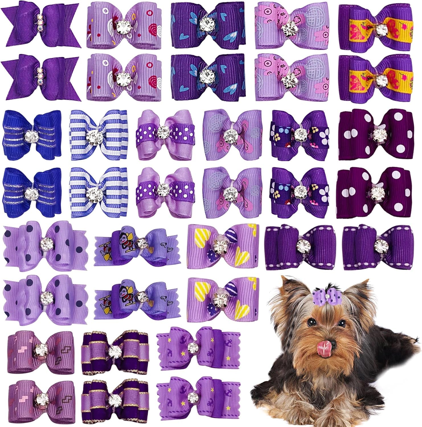 20 Adorable Pet Hair Bows 🎀 – Cute Mixed Styles for Cats & Small Dogs with Easy Rubber Bands for Instant Glam!
