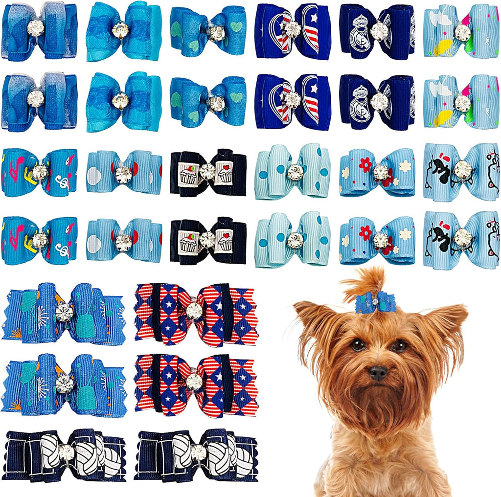 20 Adorable Pet Hair Bows 🎀 – Cute Mixed Styles for Cats & Small Dogs with Easy Rubber Bands for Instant Glam!