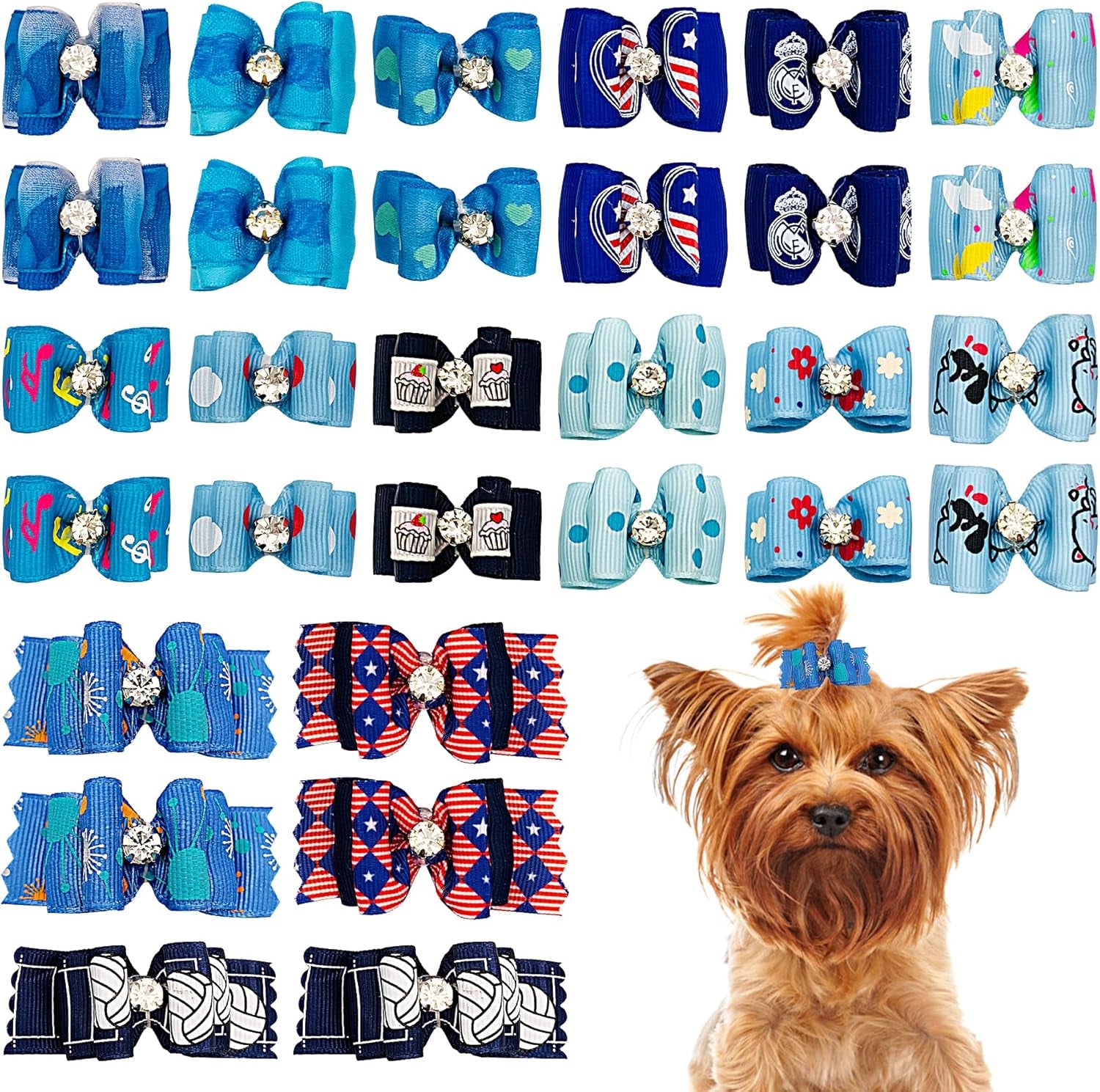 20 Adorable Pet Hair Bows 🎀 – Cute Mixed Styles for Cats & Small Dogs with Easy Rubber Bands for Instant Glam!