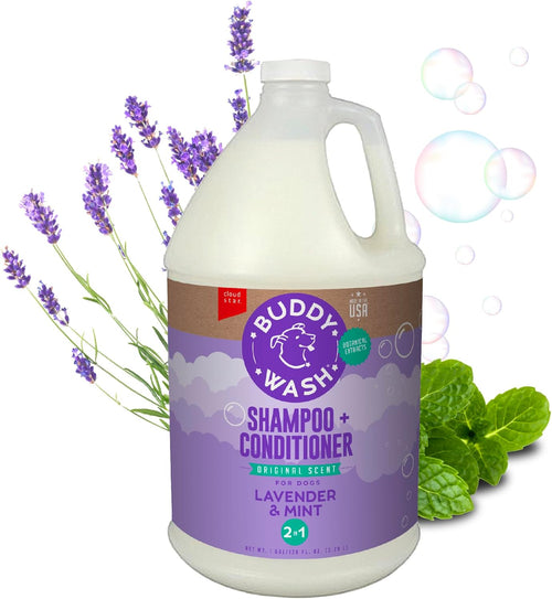 Buddy Wash 2-in-1 Dog Shampoo & Conditioner – Lavender & Mint Bliss for Soft, Shiny, Tail-Wagging Results (1 Gallon)