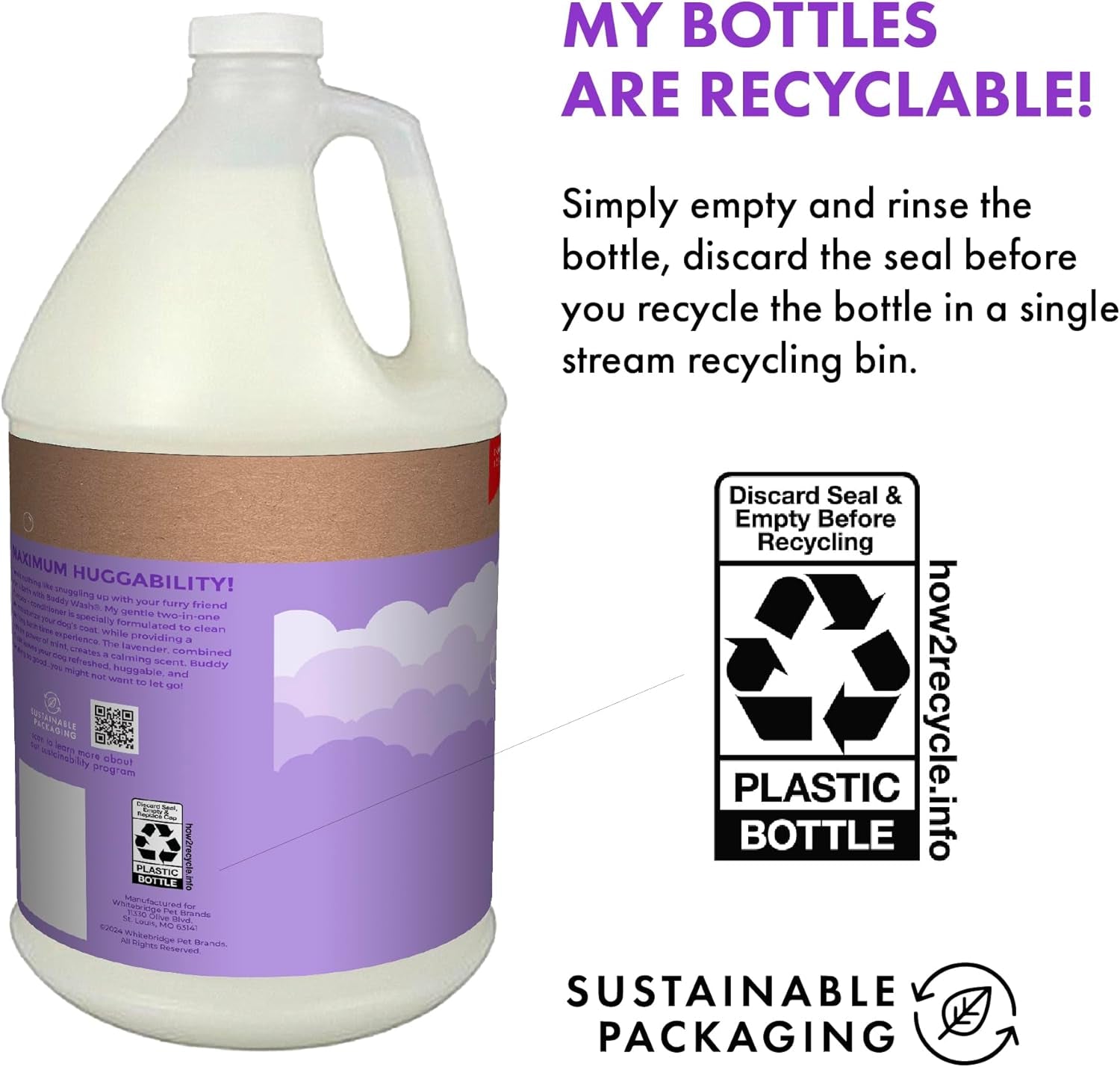 Buddy Wash 2-in-1 Dog Shampoo & Conditioner – Lavender & Mint Bliss for Soft, Shiny, Tail-Wagging Results (1 Gallon)