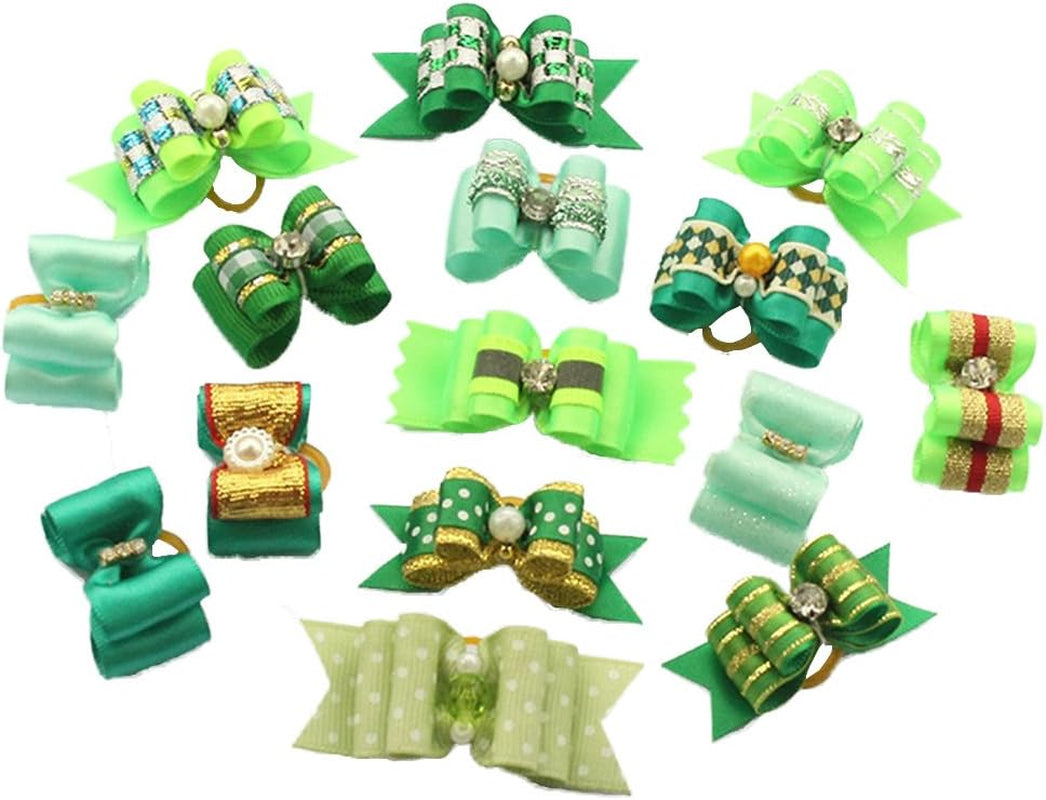 20 Adorable Pet Hair Bows 🎀 – Cute Mixed Styles for Cats & Small Dogs with Easy Rubber Bands for Instant Glam!