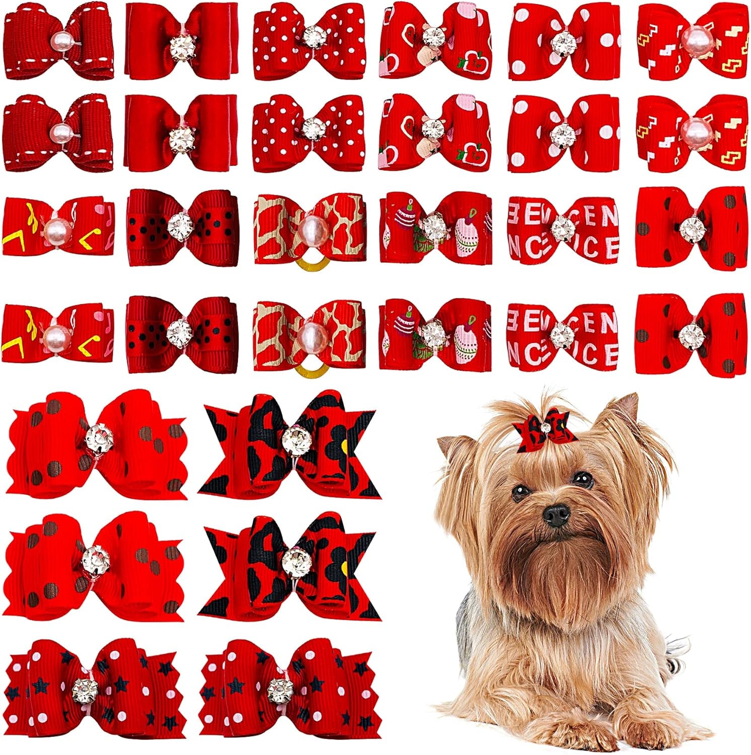 20 Adorable Pet Hair Bows 🎀 – Cute Mixed Styles for Cats & Small Dogs with Easy Rubber Bands for Instant Glam!