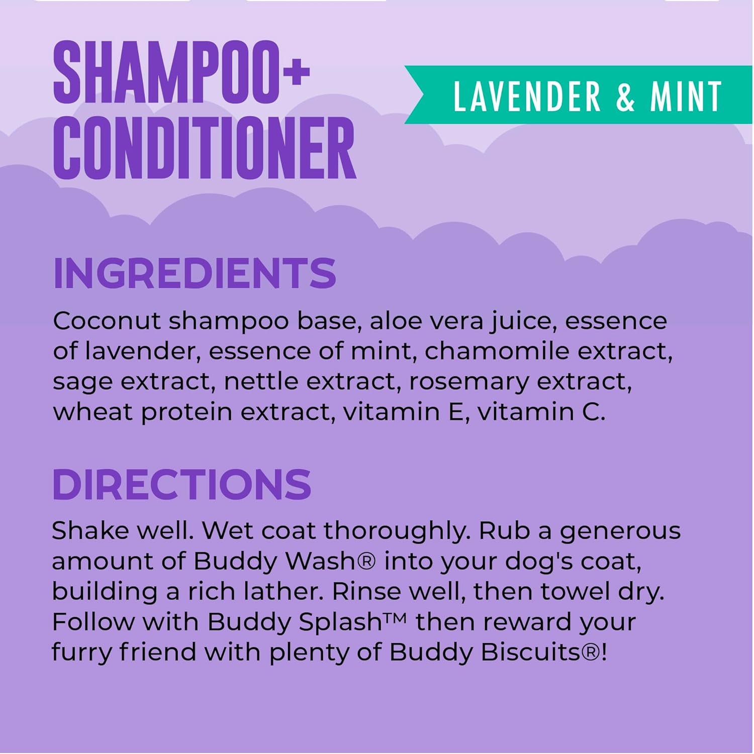 Buddy Wash 2-in-1 Dog Shampoo & Conditioner – Lavender & Mint Bliss for Soft, Shiny, Tail-Wagging Results (1 Gallon)