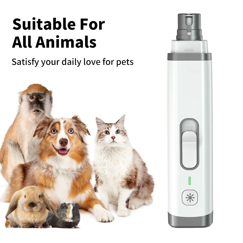 Dog Nail Grinder, 2 Speed Rechargeable LED Dog Nail Trimmer, Clipper for Dogs and Cats, White